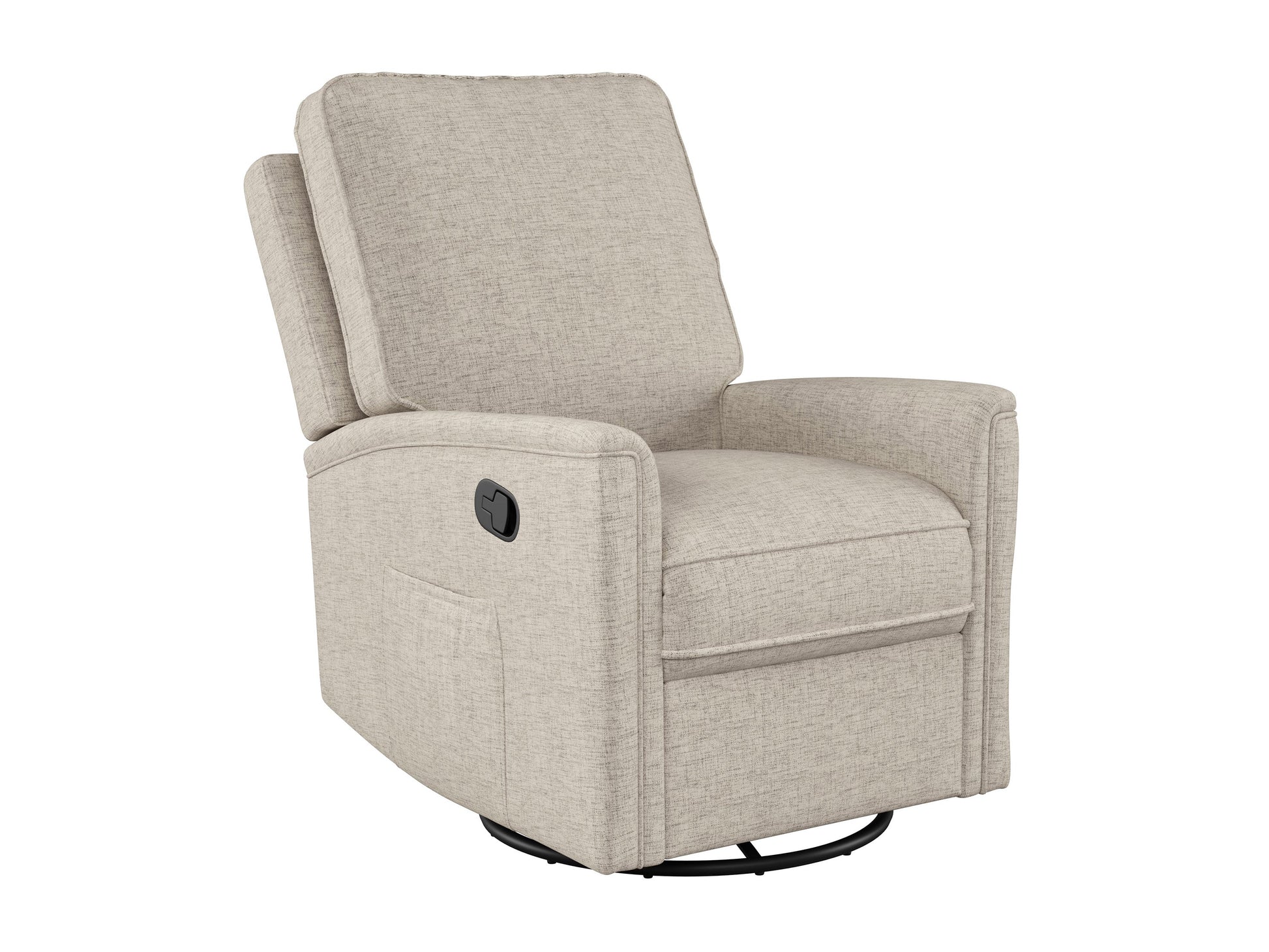 Beige swivel glider recliner chair with plush cushions, smooth fabric, and ergonomic design for comfort and relaxation. Ideal for living rooms or nurseries.
