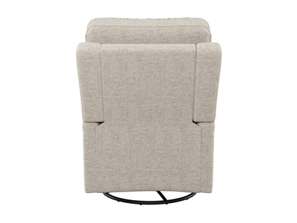 Beige swivel glider recliner chair with plush cushions, smooth fabric, and ergonomic design for comfort and relaxation. Ideal for living rooms or nurseries.