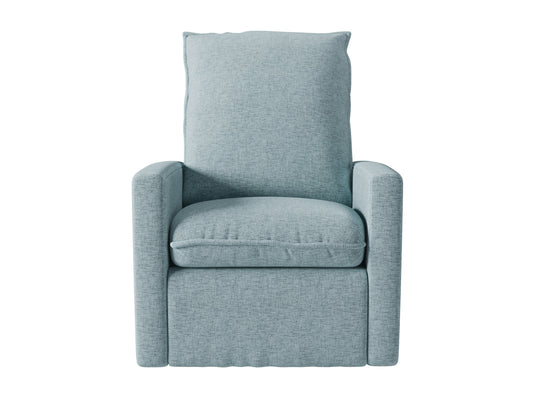 Dark brown leather glider recliner chair with a plush, cushioned back, wide armrests, and smooth reclining mechanism, perfect for living rooms or home theaters, providing ultimate comfort and relaxation.