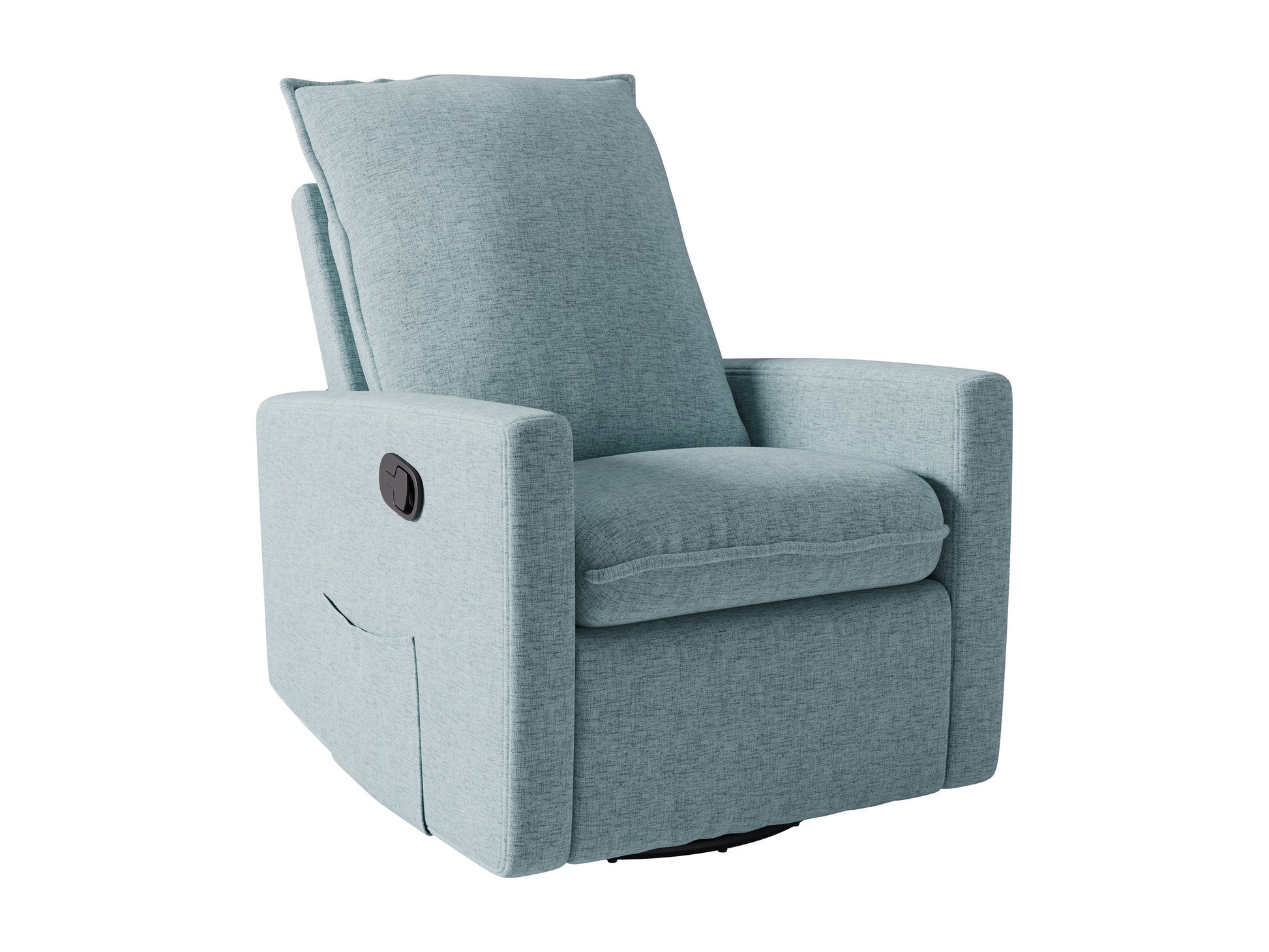 Dark brown leather glider recliner chair with a plush, cushioned back, wide armrests, and smooth reclining mechanism, perfect for living rooms or home theaters, providing ultimate comfort and relaxation.