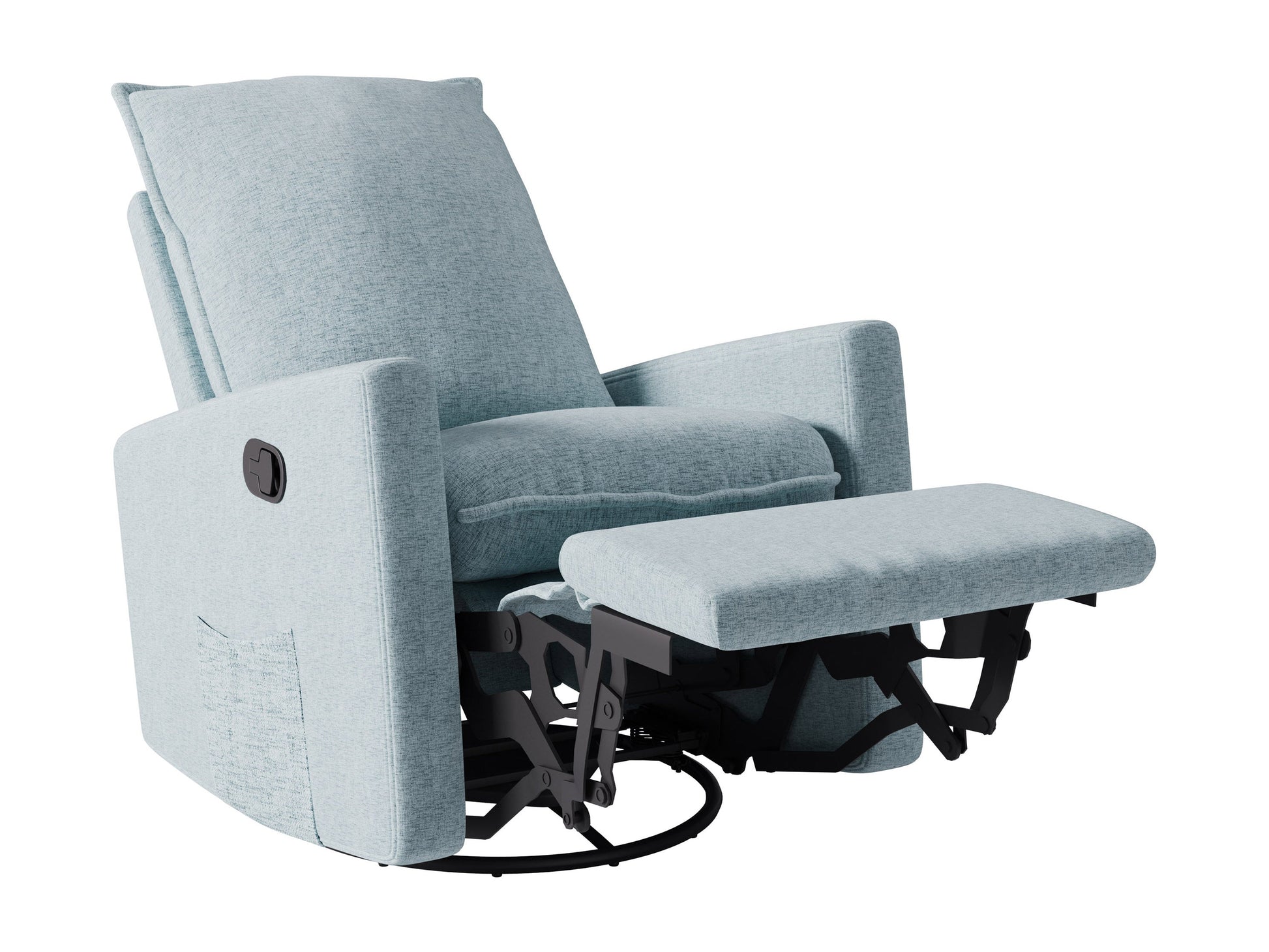 Dark brown leather glider recliner chair with a plush, cushioned back, wide armrests, and smooth reclining mechanism, perfect for living rooms or home theaters, providing ultimate comfort and relaxation.