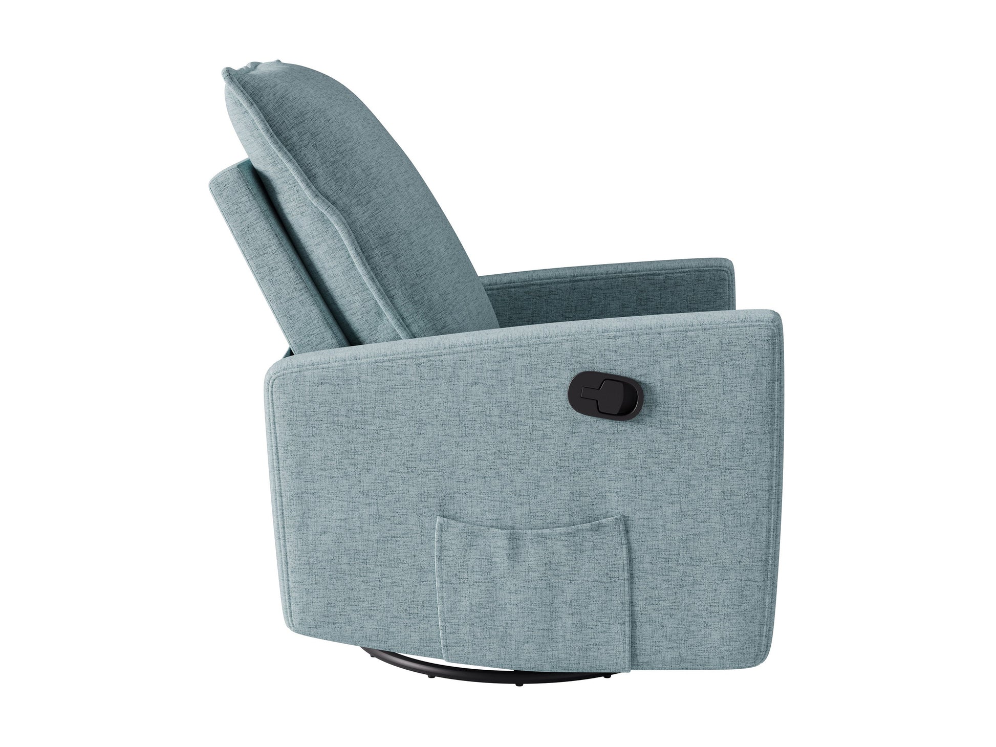 Dark brown leather glider recliner chair with a plush, cushioned back, wide armrests, and smooth reclining mechanism, perfect for living rooms or home theaters, providing ultimate comfort and relaxation.