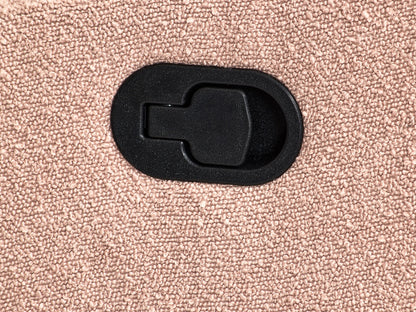 Pink boucle glider recliner chair with plush upholstery, smooth gliding mechanism, and ergonomic design. Ideal for modern living rooms or nurseries.