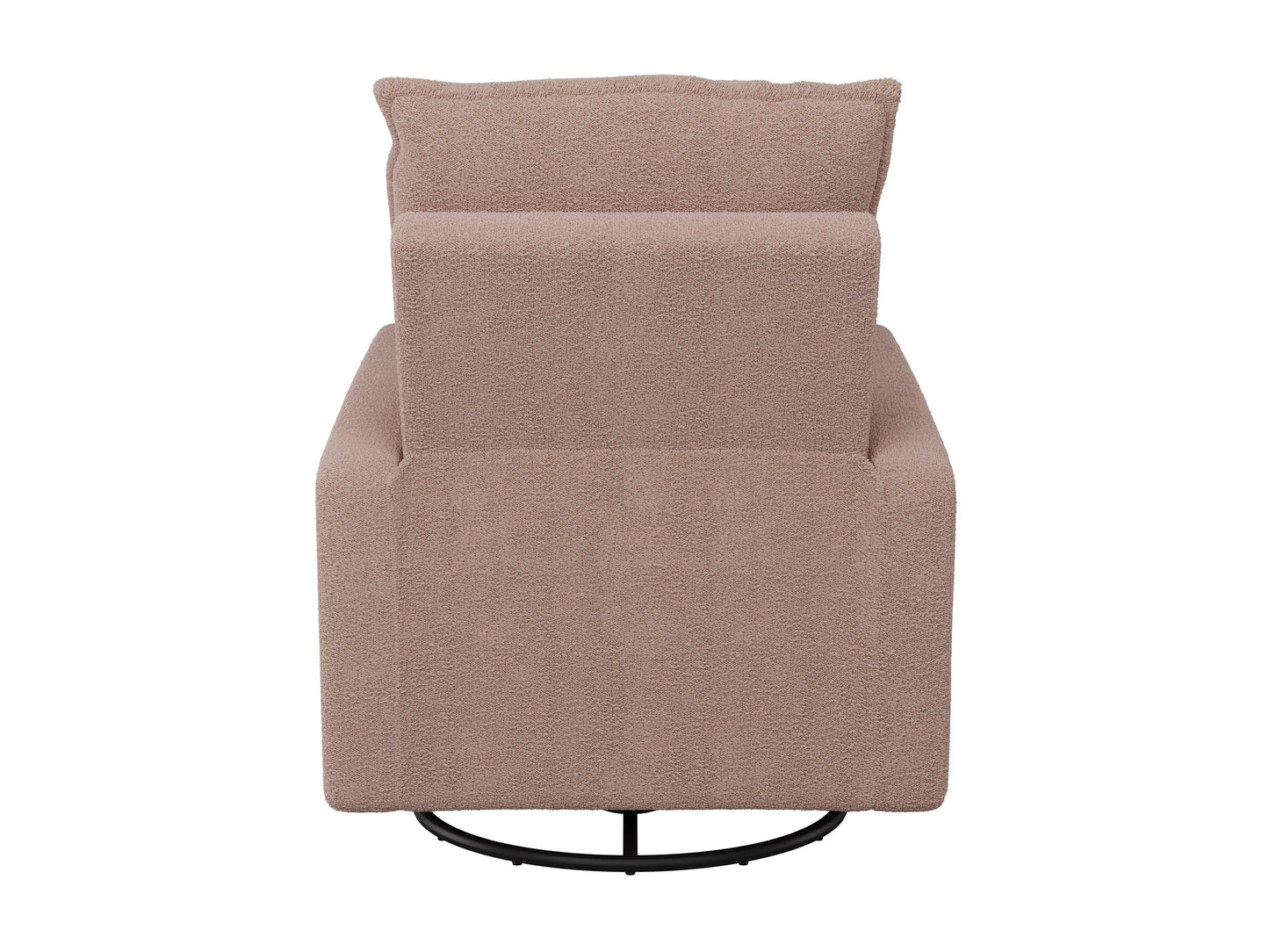 Pink boucle glider recliner chair with plush upholstery, smooth gliding mechanism, and ergonomic design. Ideal for modern living rooms or nurseries.