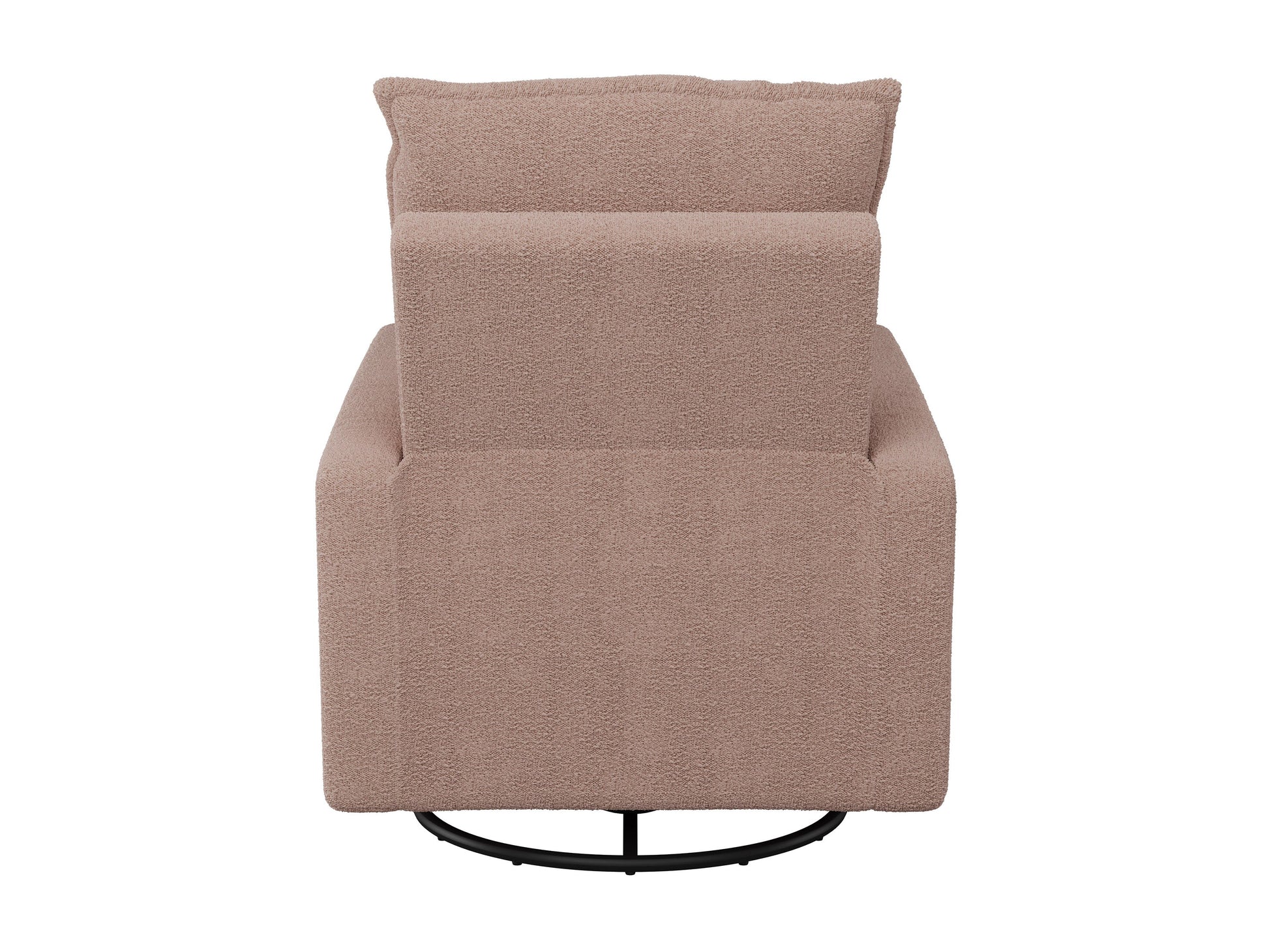 Pink boucle glider recliner chair with plush upholstery, smooth gliding mechanism, and ergonomic design. Ideal for modern living rooms or nurseries.