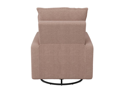 Pink boucle glider recliner chair with plush upholstery, smooth gliding mechanism, and ergonomic design. Ideal for modern living rooms or nurseries.