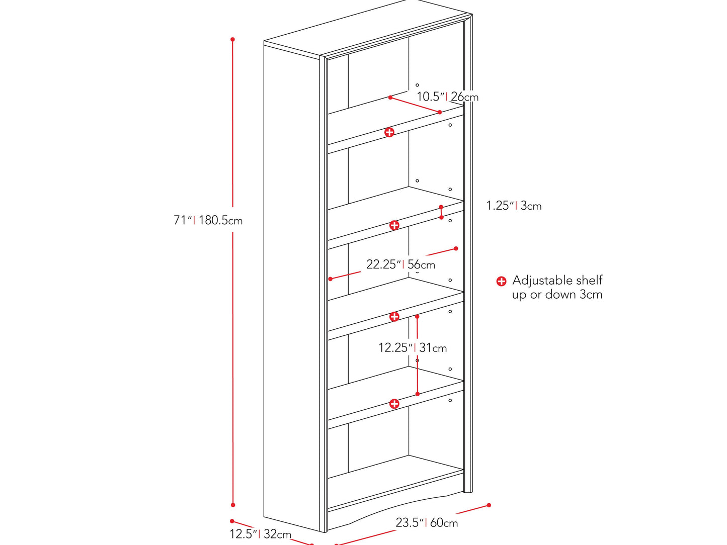 Black 5-shelf bookcase with sleek, modern design, featuring adjustable shelves, sturdy wooden construction, and smooth matte finish, perfect for organizing books, decor, and storage in any room.
