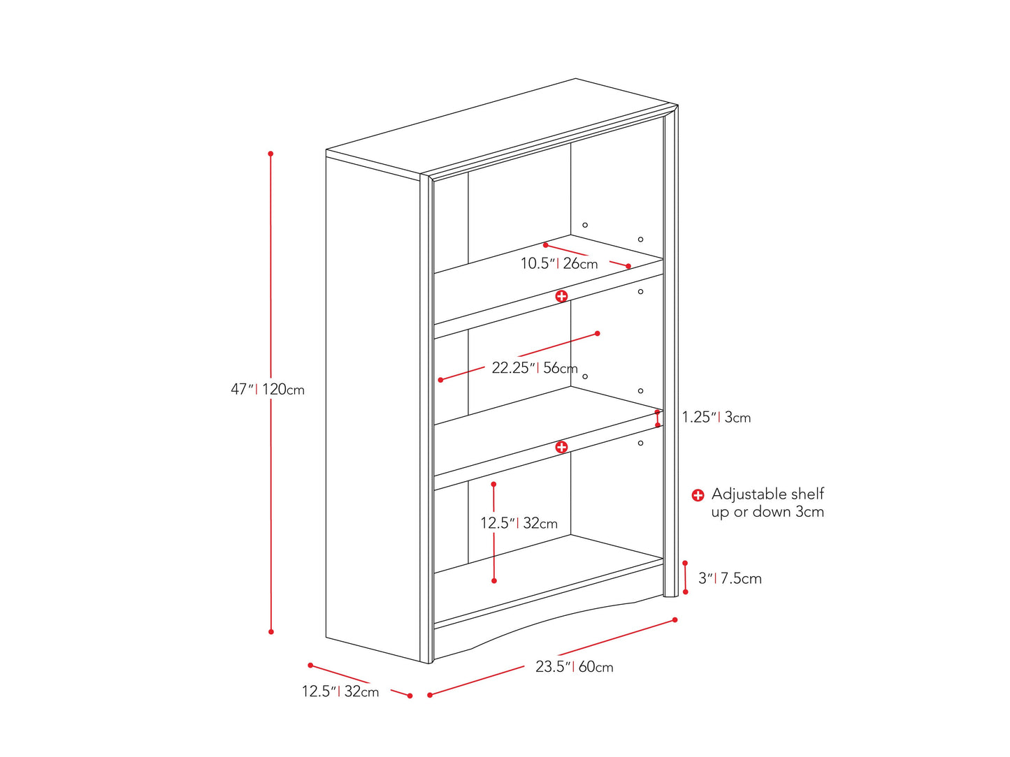 White 3 shelf bookcase with clean lines, modern design, and sturdy wooden construction. Ideal for organizing books, decor, and storage bins. Perfect for living rooms, bedrooms, or home offices.