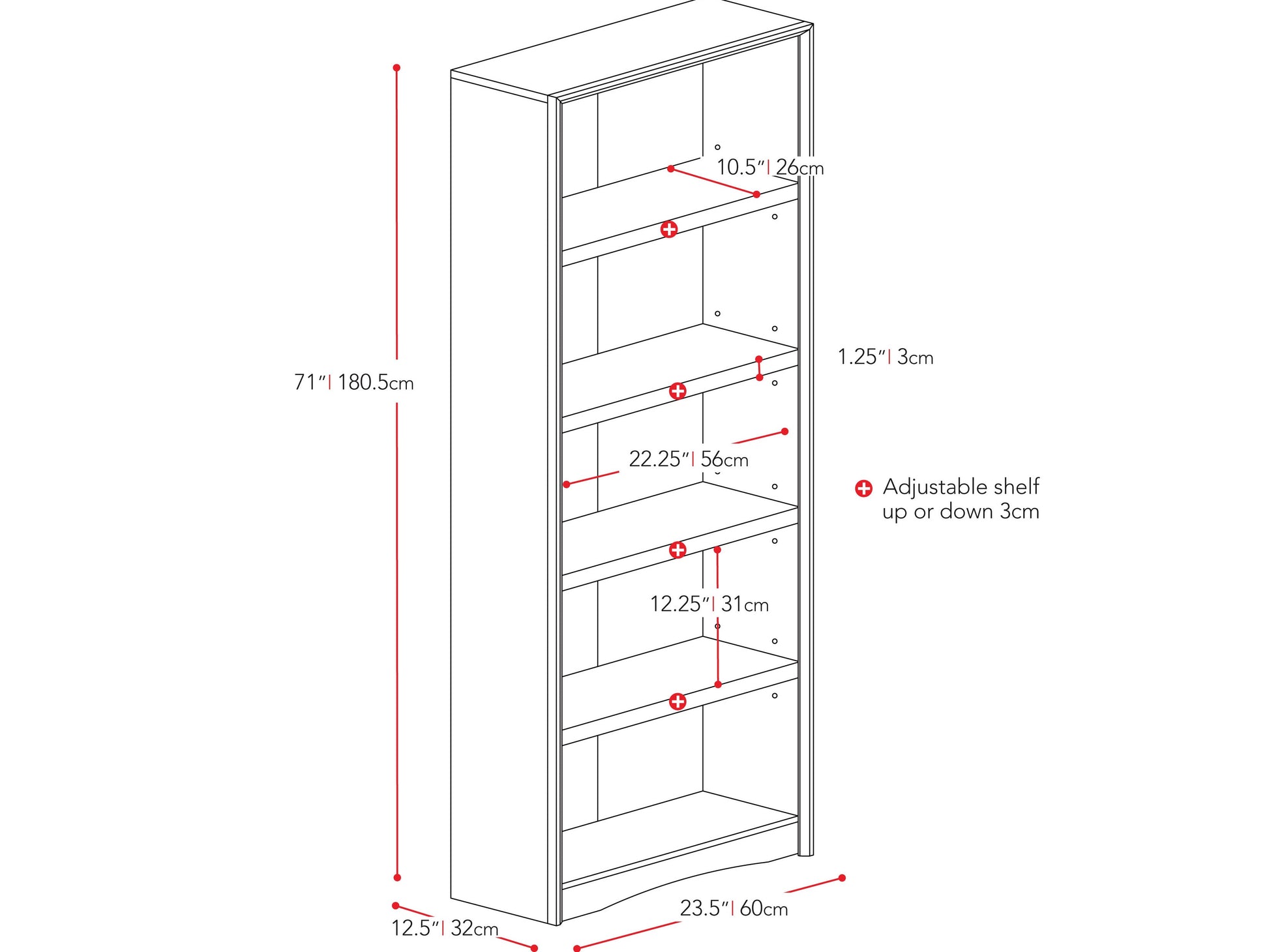 White 5 shelf bookcase with a sleek modern design, featuring durable wood construction, smooth finish, and spacious shelves for ample storage. Perfect for organizing books, décor, or office supplies.