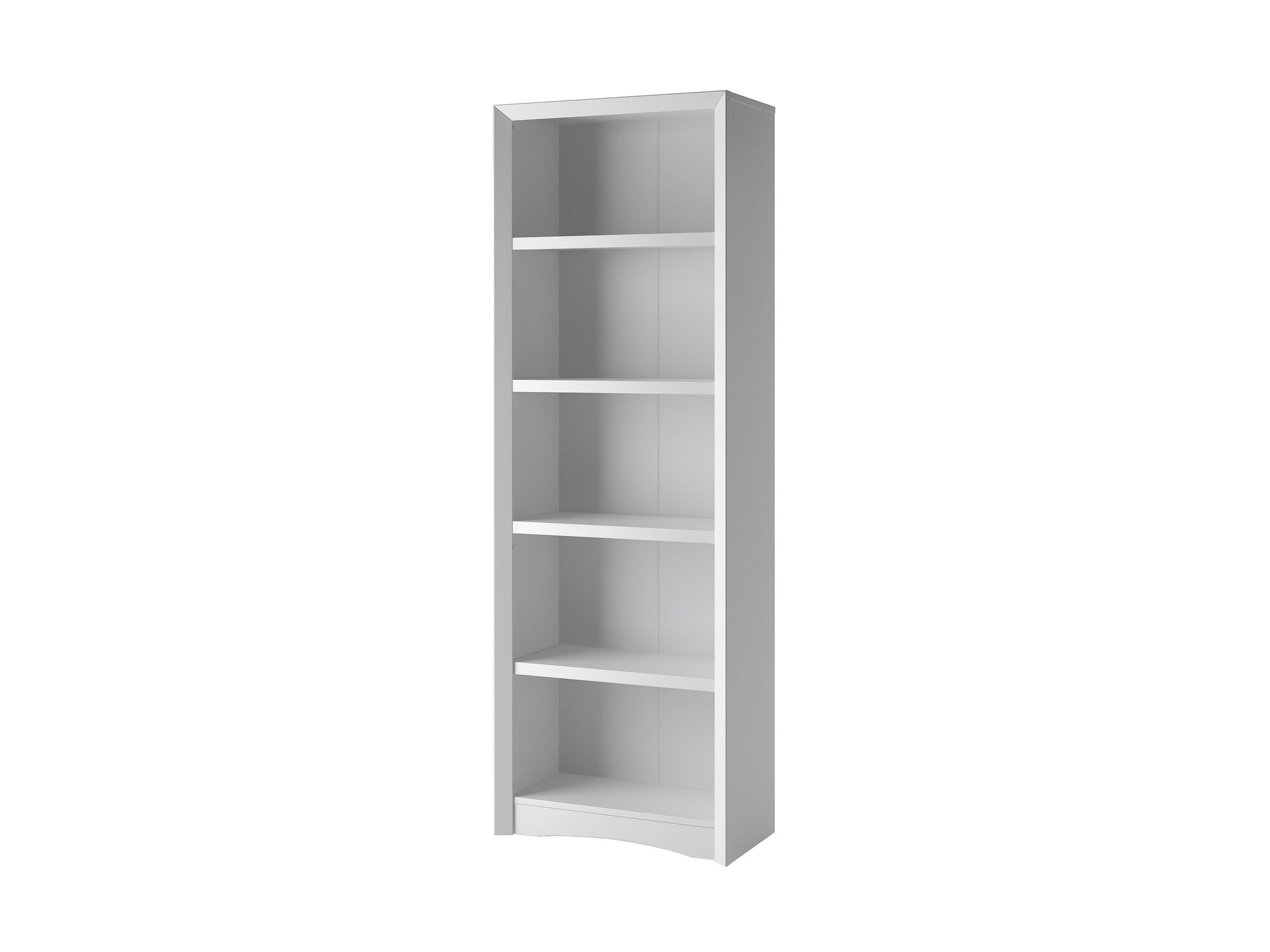 White 5 shelf bookcase with a sleek modern design, featuring durable wood construction, smooth finish, and spacious shelves for ample storage. Perfect for organizing books, décor, or office supplies.