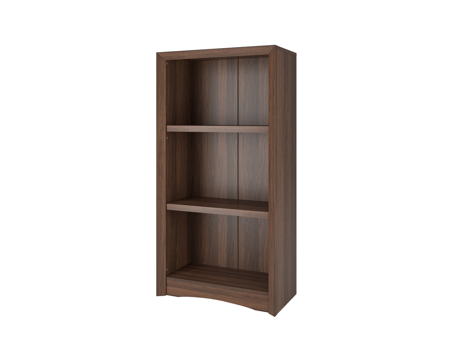 Brown wooden 3 shelf bookcase with a smooth finish, featuring adjustable shelves and a sturdy design, ideal for organizing books and decor in living rooms or offices.