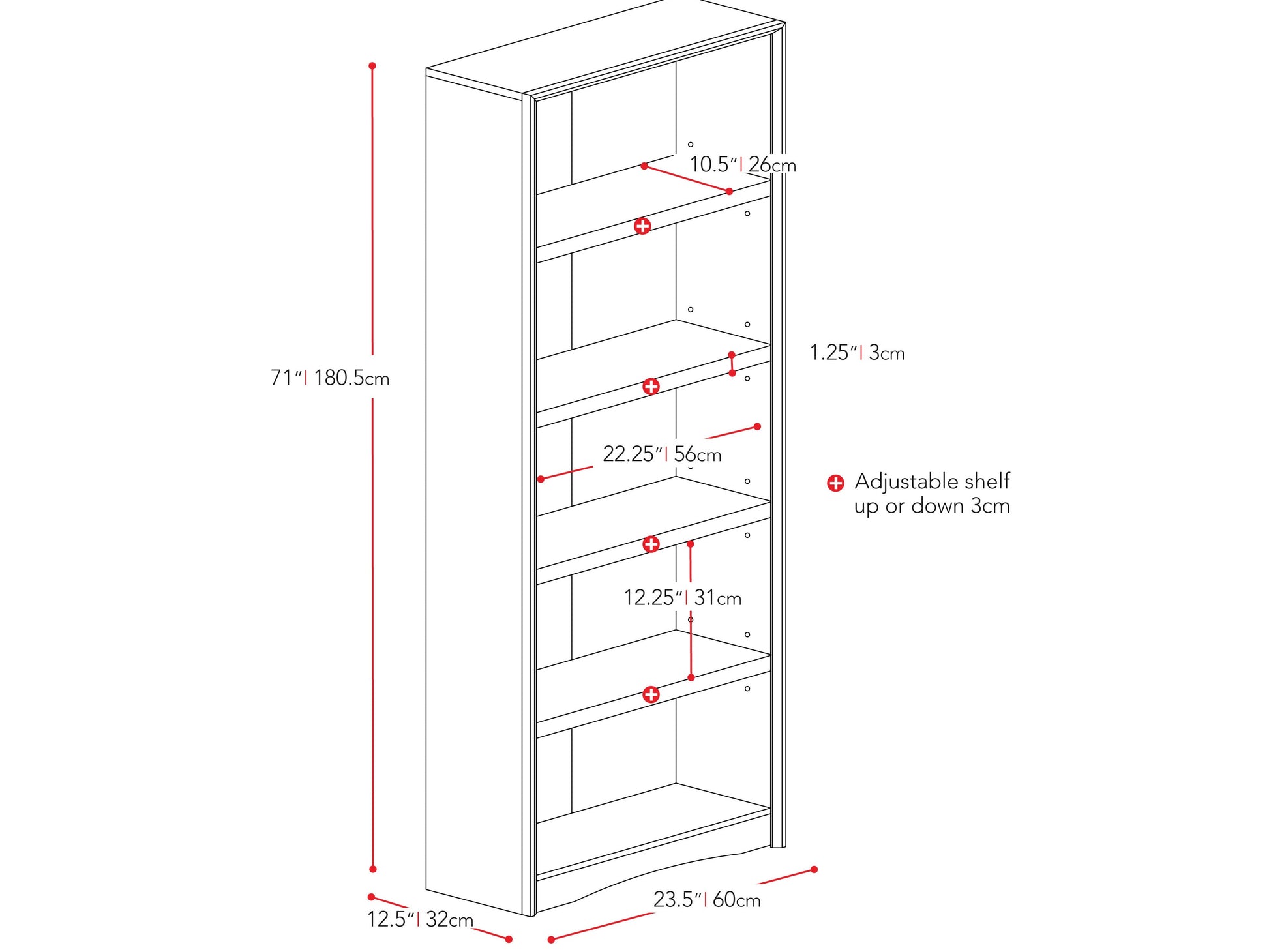 Brown wooden 5-shelf bookcase with adjustable shelves, smooth finish, and sturdy construction. Ideal for organizing books, decor, and office supplies in home or office settings.
