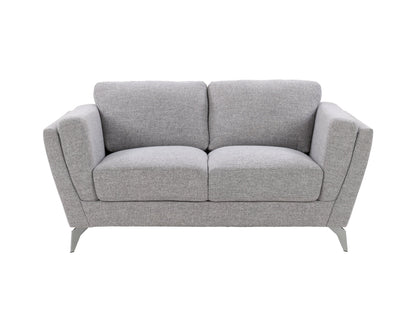 Light grey 2-seat loveseat with tufted backrest, soft fabric upholstery, and wooden legs. Perfect for small living rooms or cozy spaces.