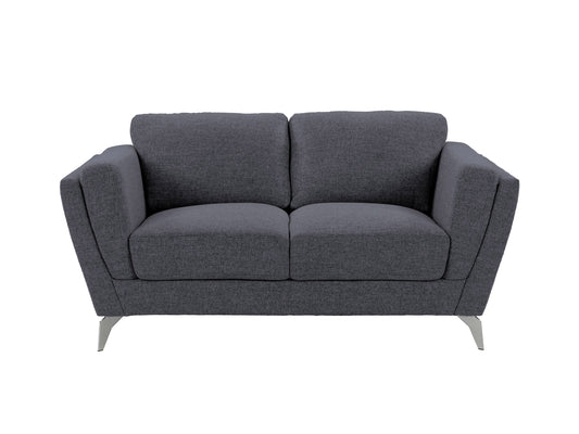 Deep blue 2-seat loveseat with plush cushions, sleek wooden legs, and a modern design. Perfect for small living spaces, providing comfort and style. Ideal for contemporary home decor.