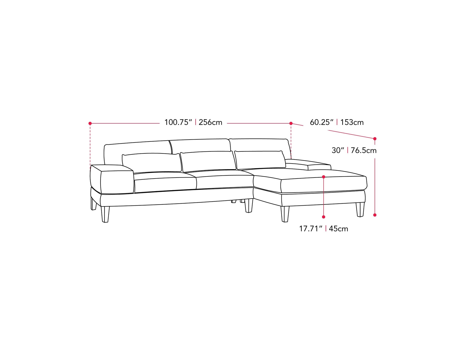 Modern blue sectional sofa, right-facing with plush cushions, sleek lines, and a durable fabric finish, perfect for contemporary living rooms. Features include adjustable headrests and stainless steel legs for added style and support.