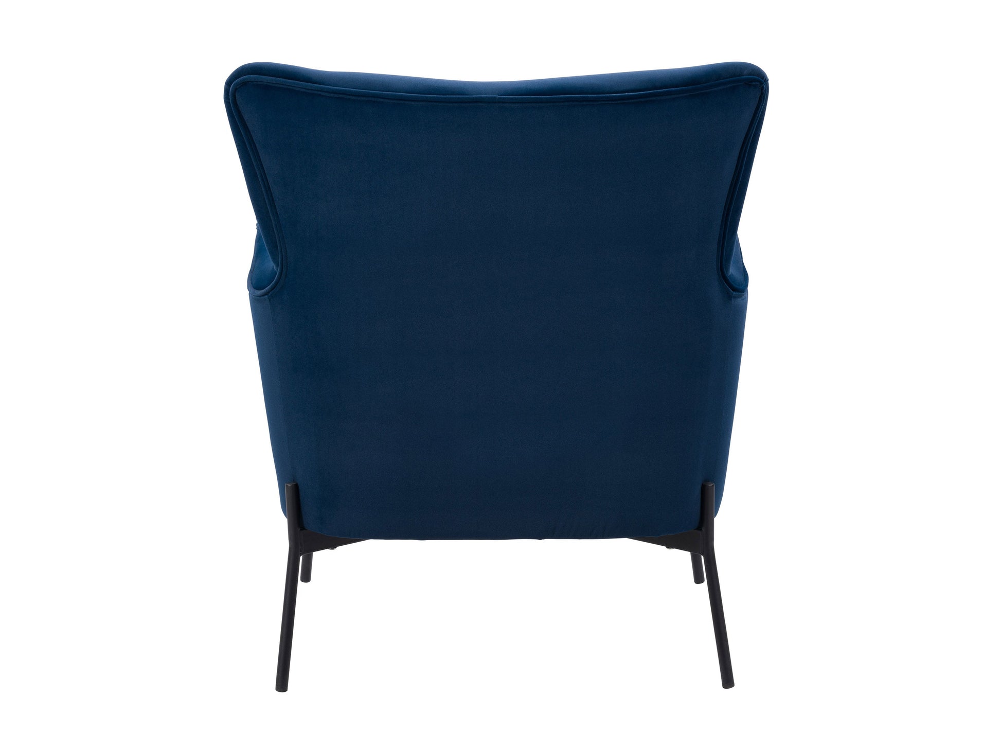 Blue modern wingback accent chair with tufted backrest, wooden legs, and soft velvet upholstery, perfect for living room or bedroom decor.