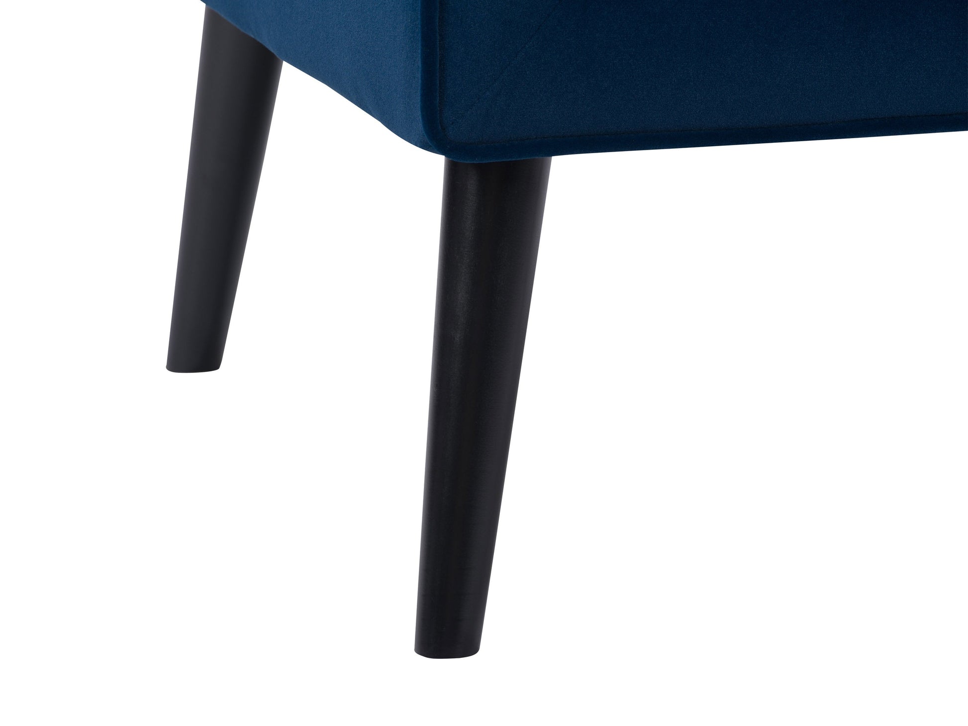 Luxurious blue velvet accent chair with tufted backrest, sleek gold legs, and plush cushioning, perfect for modern living rooms or stylish office spaces.