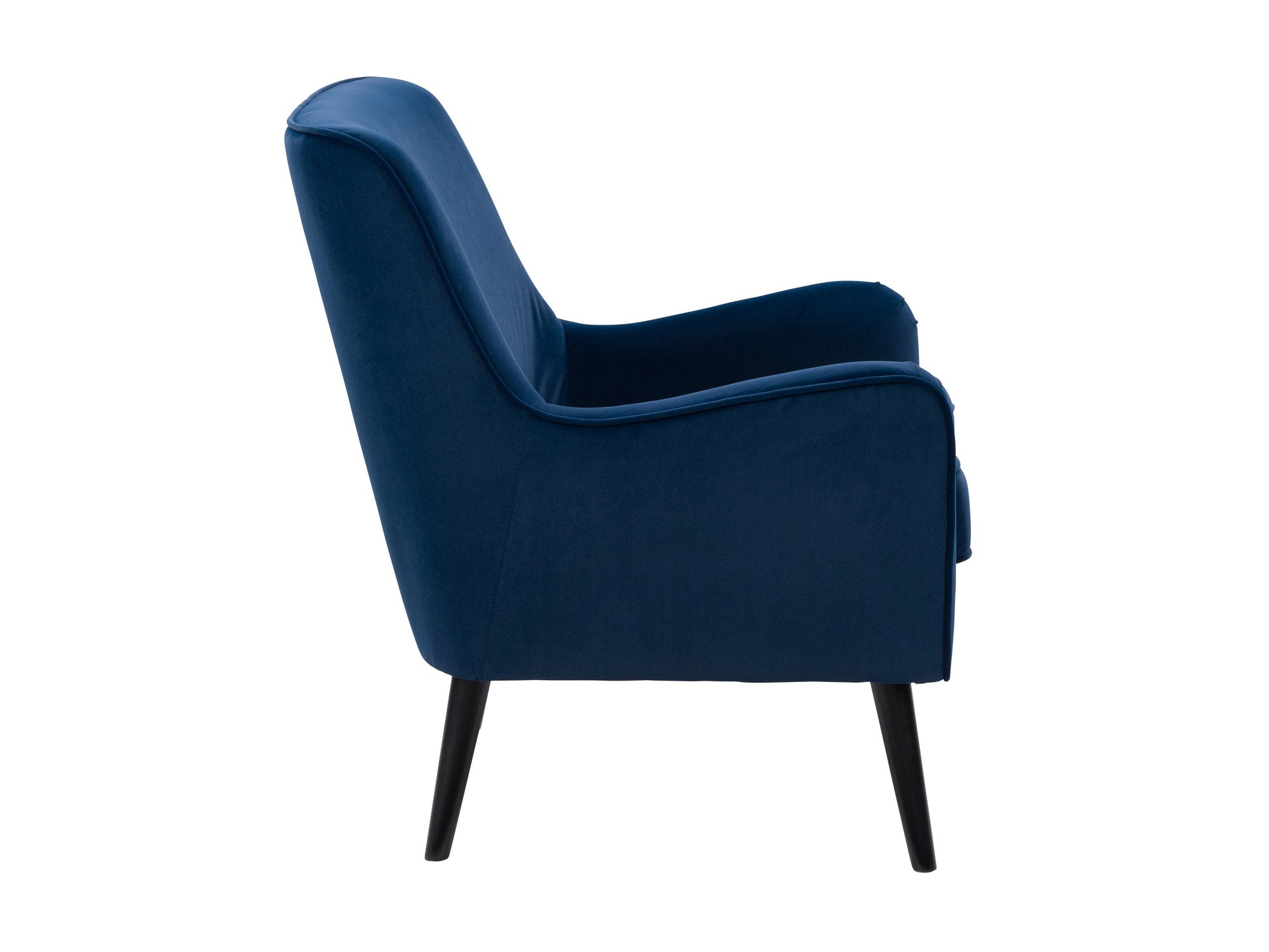 Luxurious blue velvet accent chair with tufted backrest, sleek gold legs, and plush cushioning, perfect for modern living rooms or stylish office spaces.