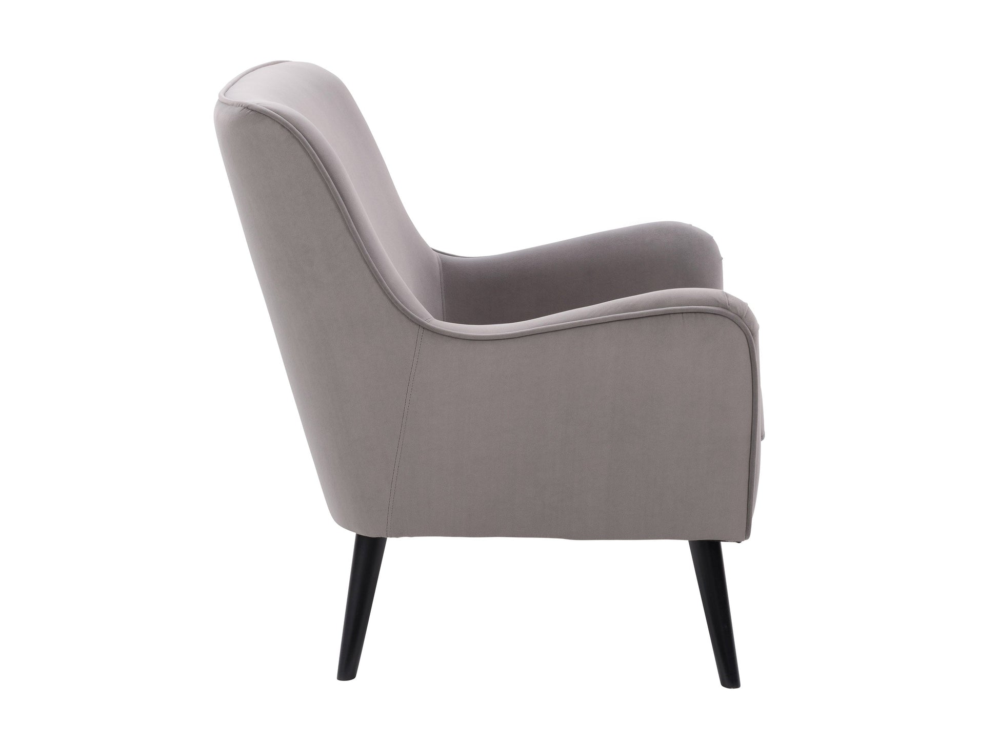 Elegant grey velvet accent chair with plush cushioning, sleek gold metal legs, and tufted backrest. Ideal for modern living rooms or offices, this stylish chair offers both comfort and sophistication.