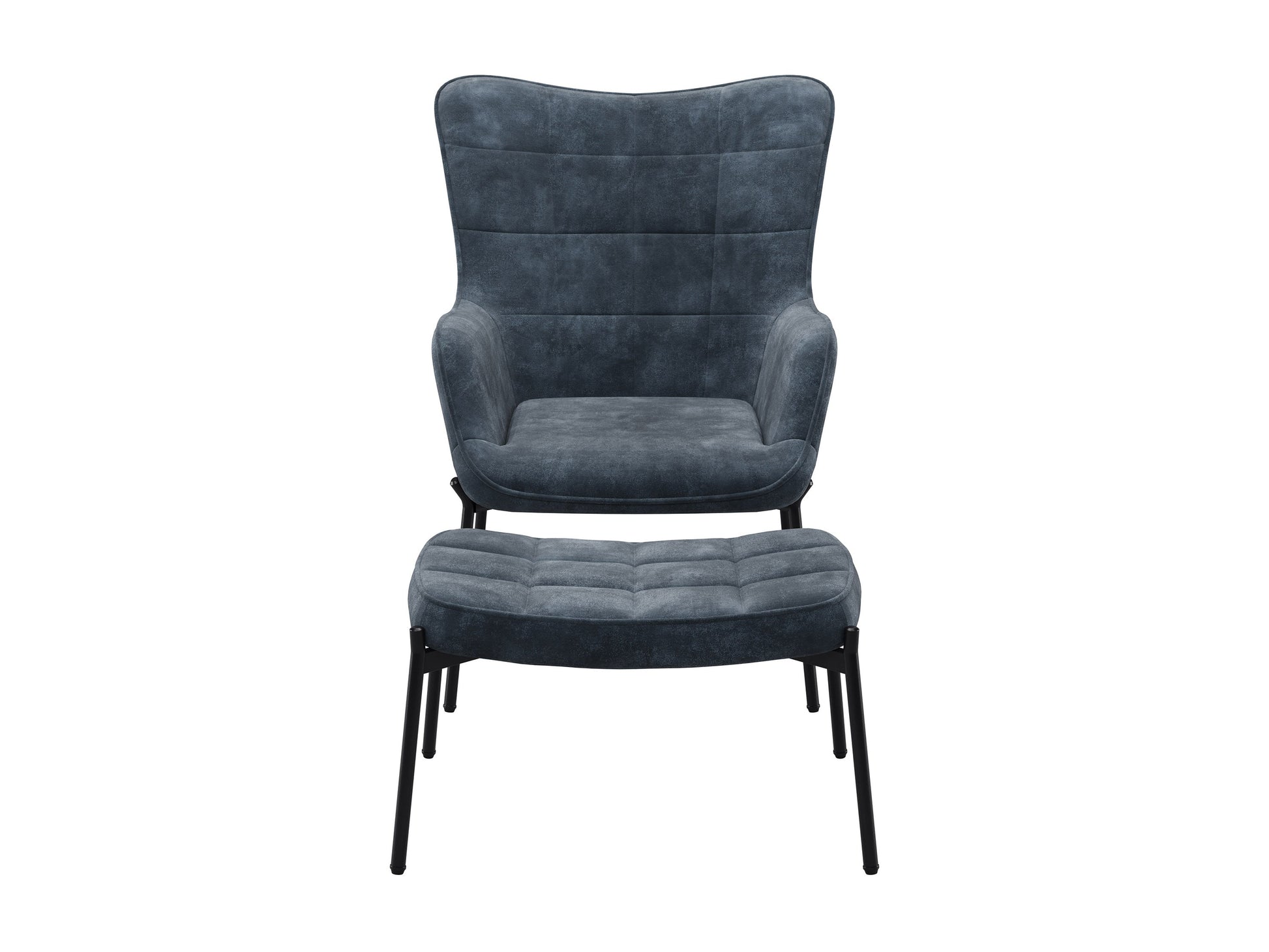 Velvet accent chair with matching ottoman in dark teal, featuring plush upholstery, sleek gold metal legs, and a modern design perfect for living rooms or reading nooks.