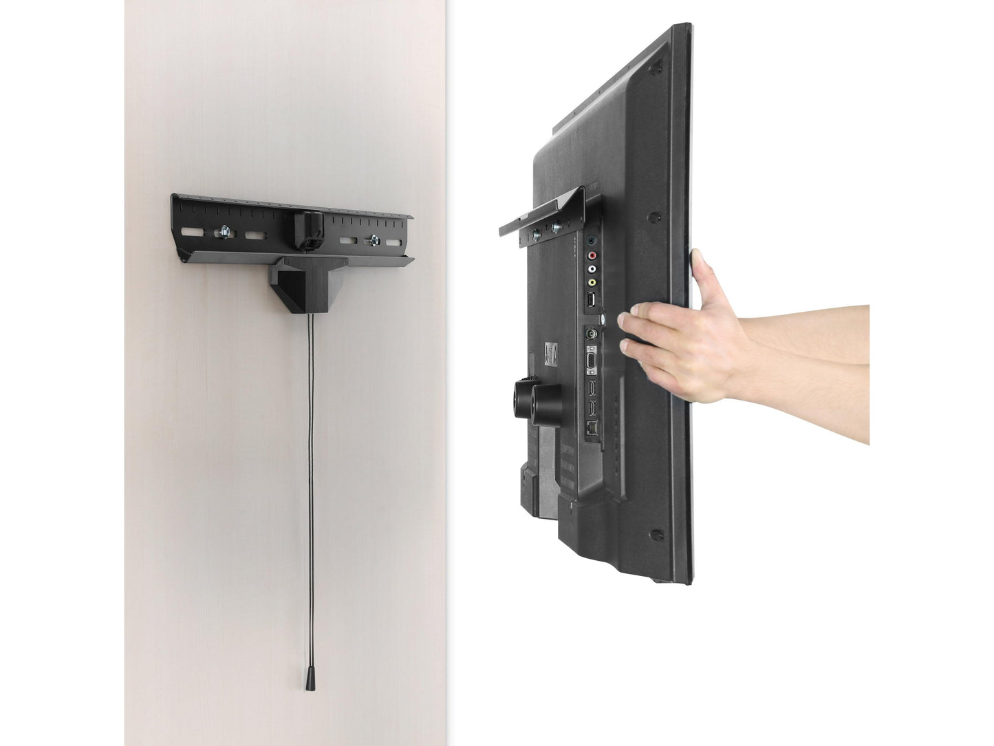 Heavy-duty drywall TV mount for 37" to 80" TVs, featuring a sleek black finish, robust steel construction, and adjustable arm for optimal viewing angles.