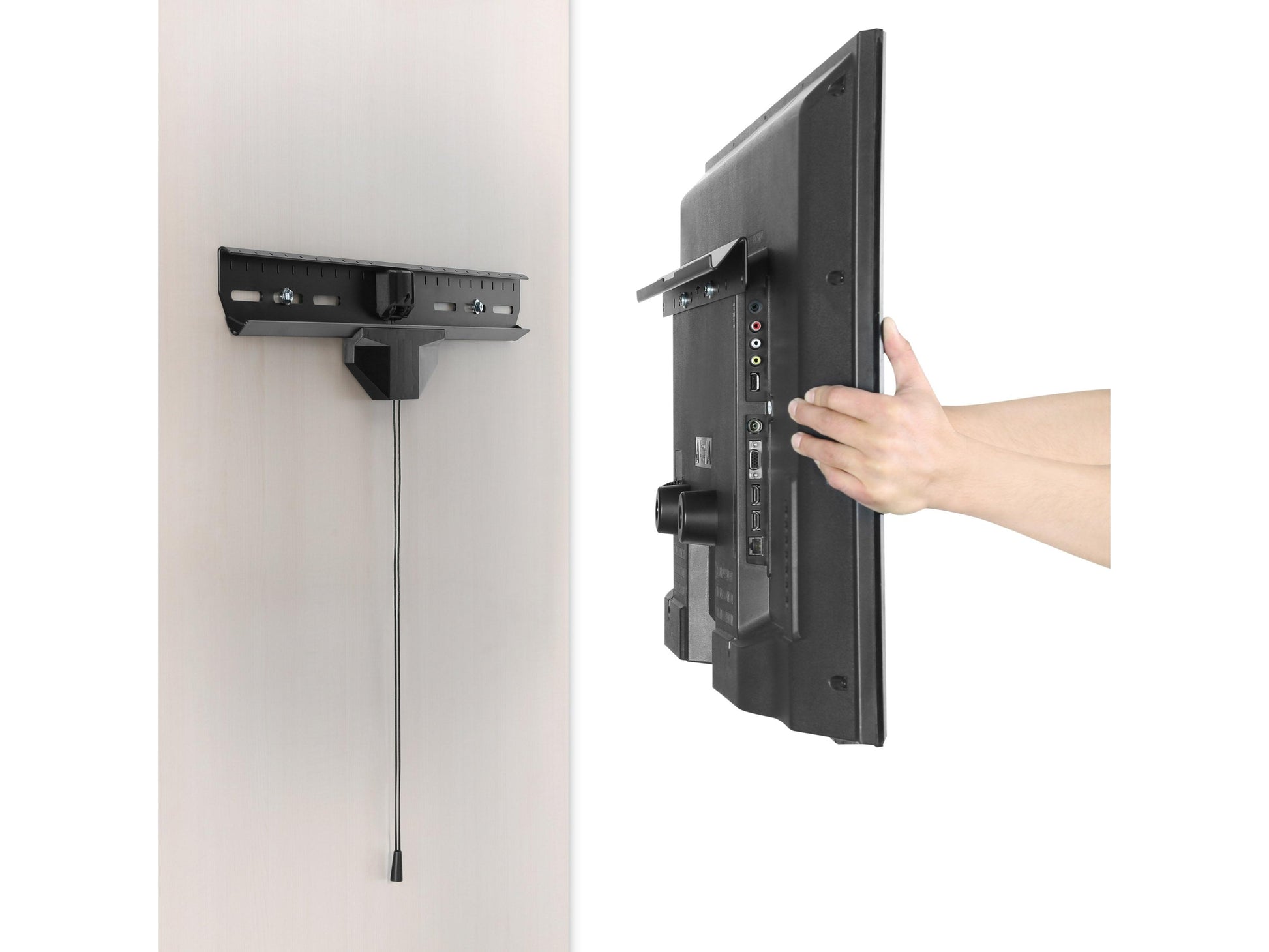 Heavy-duty drywall TV mount for 37" to 80" TVs, featuring a sleek black finish, robust steel construction, and adjustable arm for optimal viewing angles.