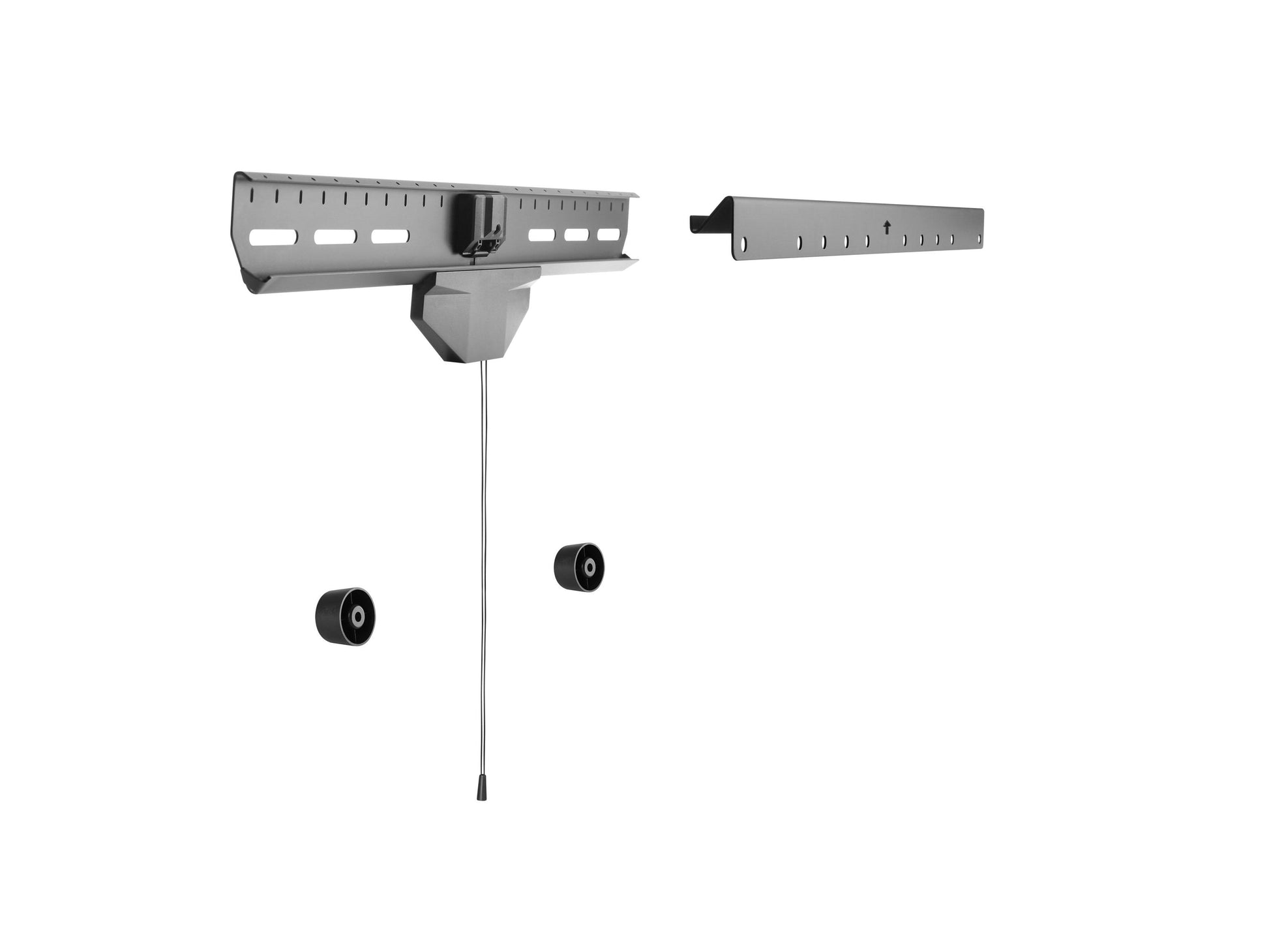 Heavy-duty black drywall TV mount with adjustable arms, tilting and swiveling features, suitable for 37" to 80" TVs, with sleek design and durable construction for secure wall installation.
