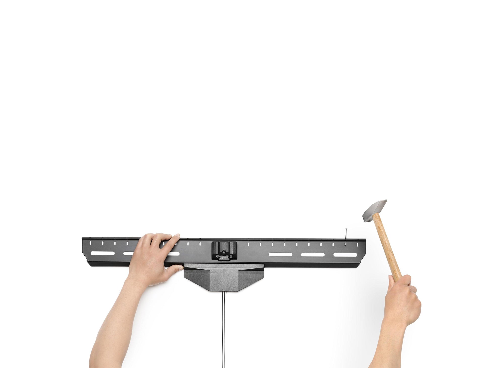 Sturdy black drywall TV mount for 37" - 80" TVs with adjustable brackets, sleek design, and durable construction for secure installation on various wall types.