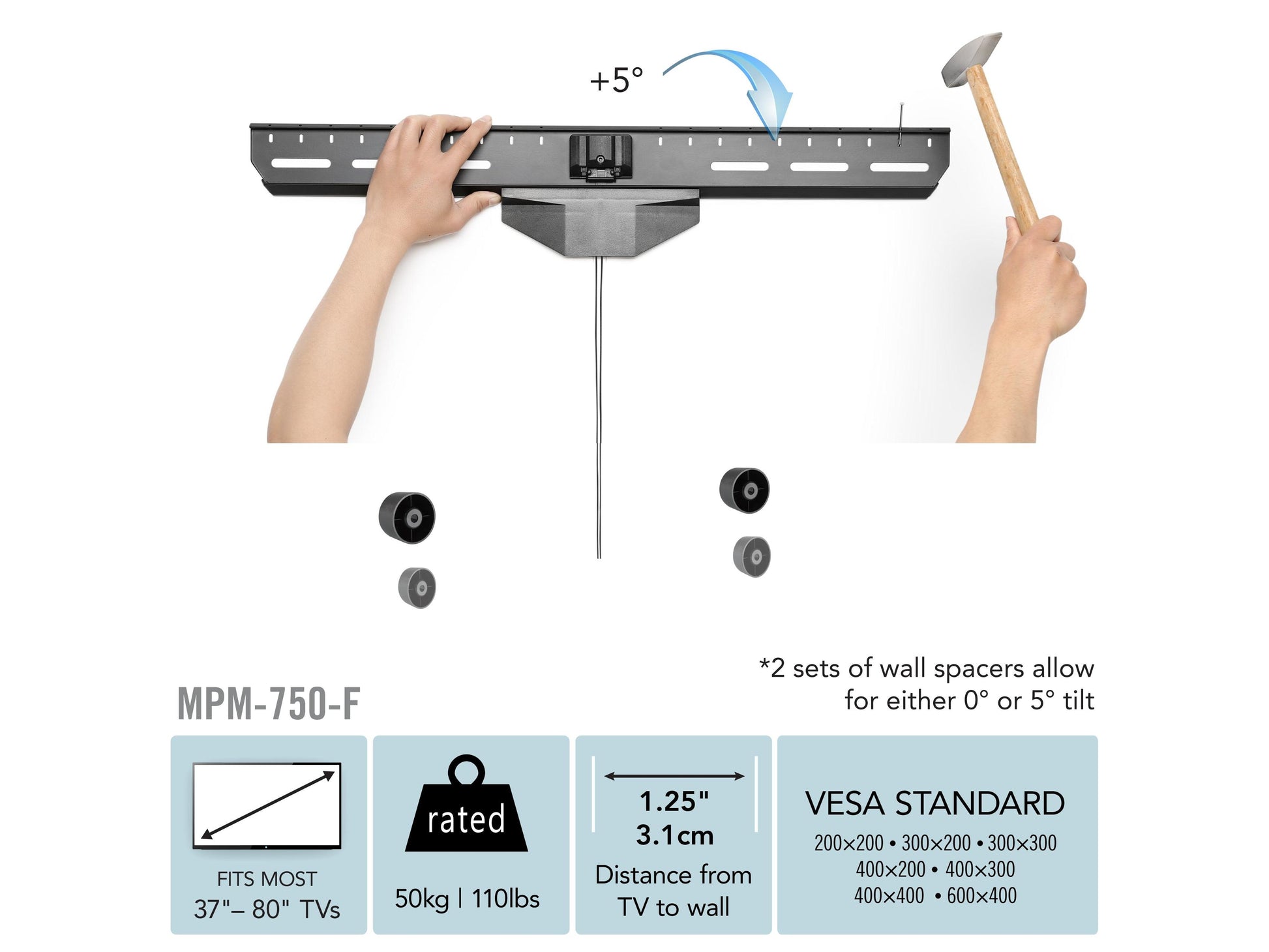 Heavy-duty drywall TV mount for 37" - 80" TVs, black, durable steel construction with adjustable arms, sleek design, easy installation, supports flat and curved screens.