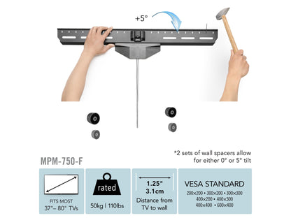 Heavy-duty drywall TV mount for 37" - 80" TVs, black, durable steel construction with adjustable arms, sleek design, easy installation, supports flat and curved screens.