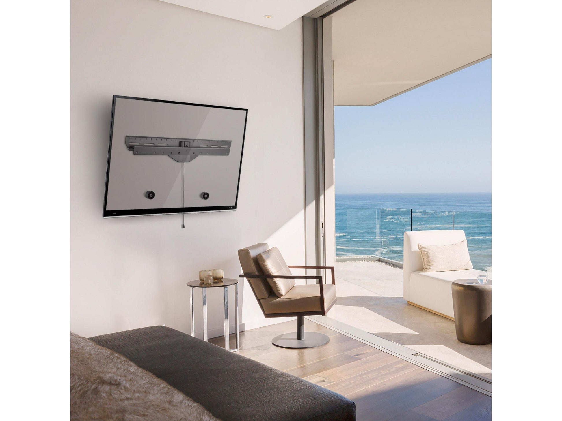 Heavy-duty black drywall TV mount for 37-80 inch TVs, featuring adjustable tilt and swivel, sturdy metal construction, and easy installation design, ideal for living rooms and entertainment centers.