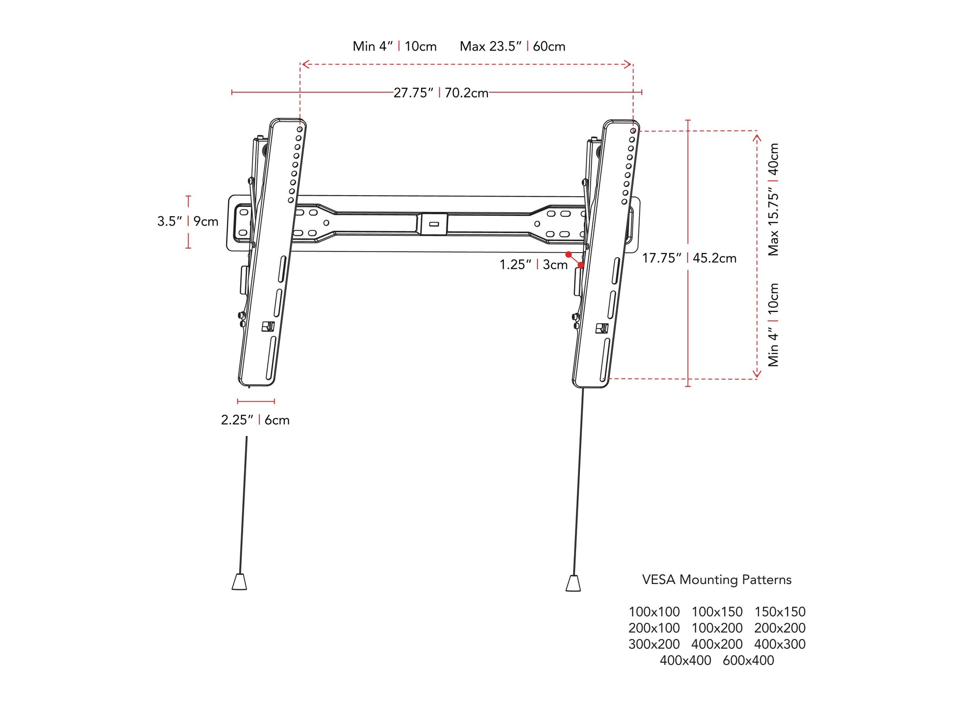 Tilting TV wall mount for 37" - 70" TVs, black steel construction with adjustable tilt, secure mounting brackets, and cable management system for a sleek, organized home entertainment setup.