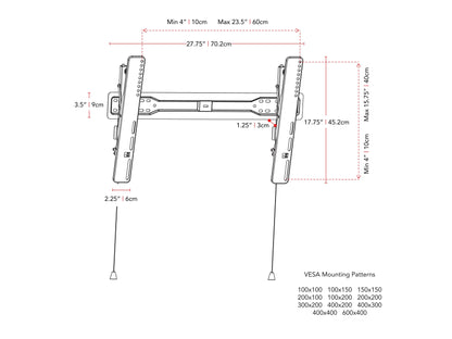 Tilting TV wall mount for 37" - 70" TVs, black steel construction with adjustable tilt, secure mounting brackets, and cable management system for a sleek, organized home entertainment setup.