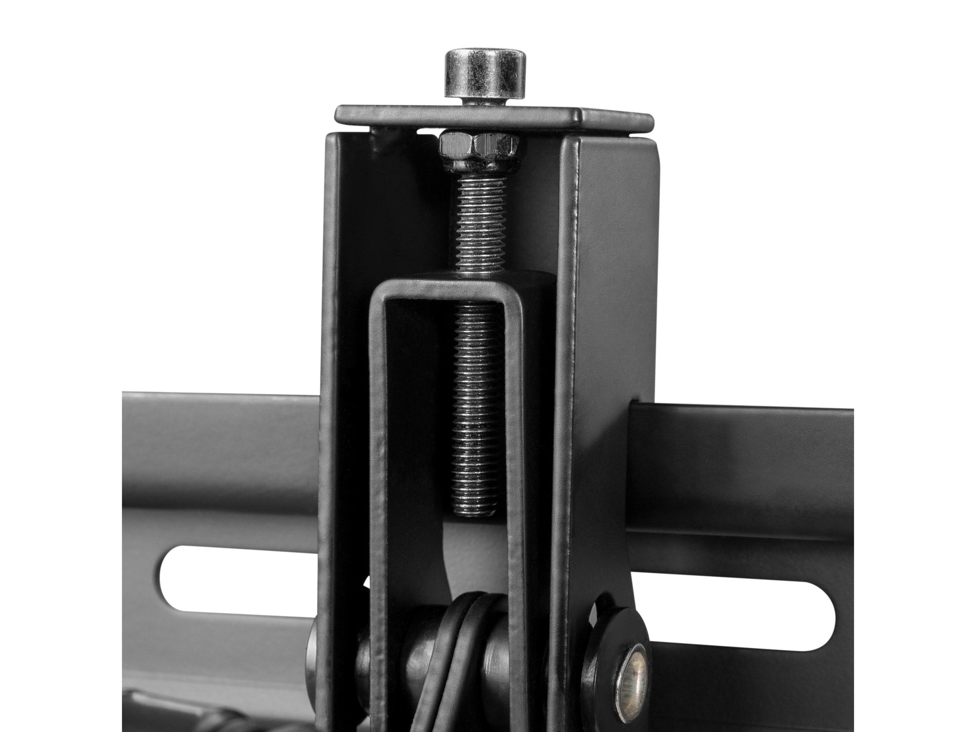 Tilting TV wall mount for 43" - 90" TVs, black metal construction, adjustable angles, sleek design, sturdy support brackets, easy installation, ideal for home theaters and living rooms.