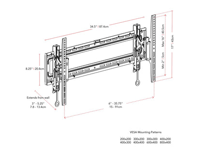 Tilting TV wall mount for 43" - 90" TVs, black, heavy-duty steel construction, adjustable tilt, cable management system, easy installation, supports up to 150 lbs, ideal for living rooms and home theaters.