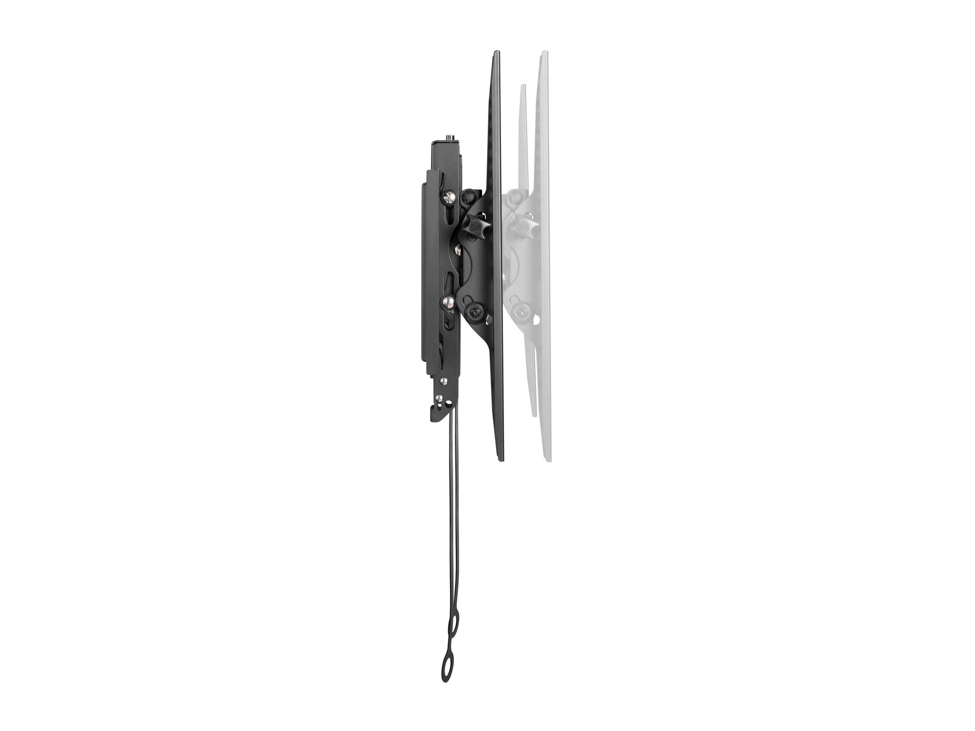 Tilting TV wall mount for 43" - 90" TVs, black metal with adjustable brackets, secure wall attachment, and easy tilt mechanism for optimal viewing angles.