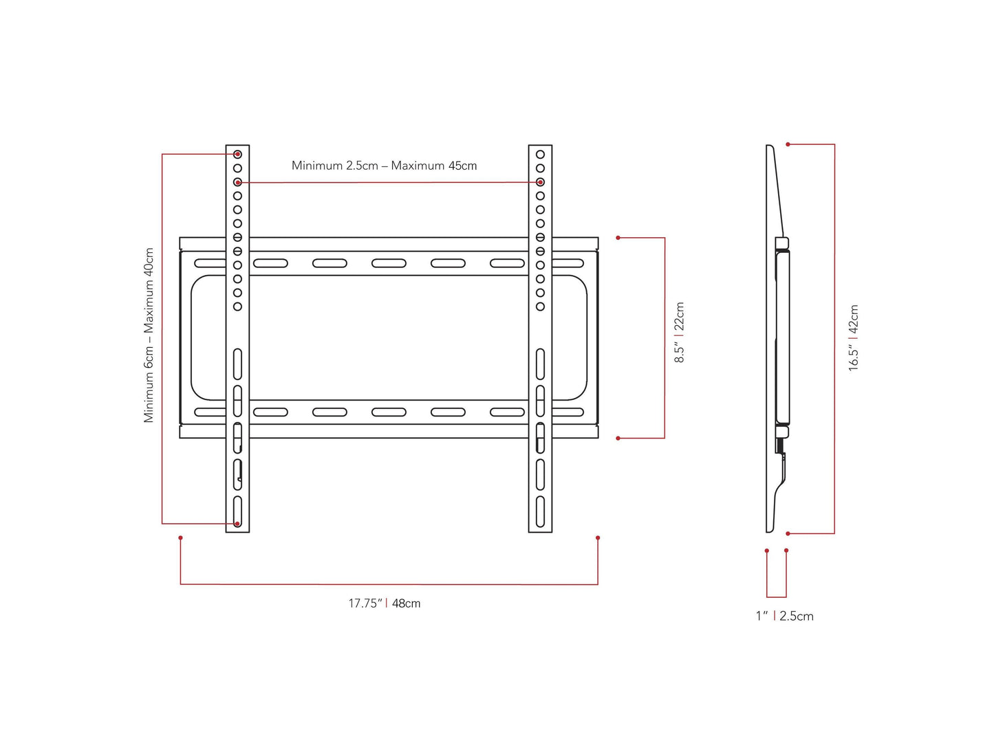Fixed TV wall mount for 26 to 65 inch TVs, black, sturdy metal construction, sleek design, adjustable brackets, easy installation, suitable for living rooms, bedrooms, offices, and home theaters.