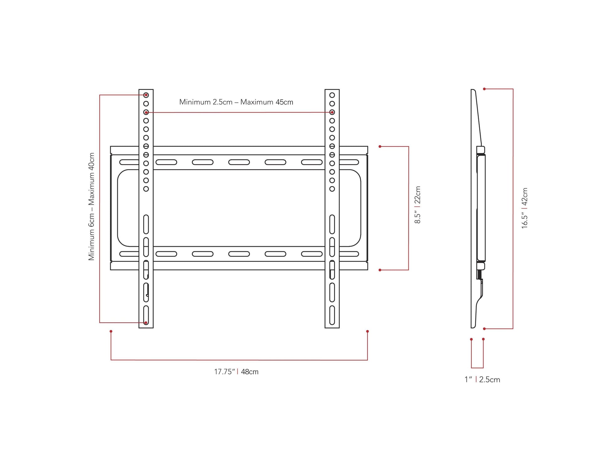 Fixed TV wall mount for 26 to 65 inch TVs, black, sturdy metal construction, sleek design, adjustable brackets, easy installation, suitable for living rooms, bedrooms, offices, and home theaters.