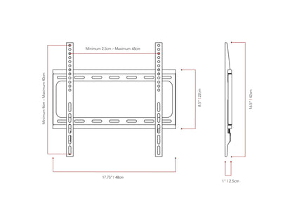 Fixed TV wall mount for 26 to 65 inch TVs, black, sturdy metal construction, sleek design, adjustable brackets, easy installation, suitable for living rooms, bedrooms, offices, and home theaters.