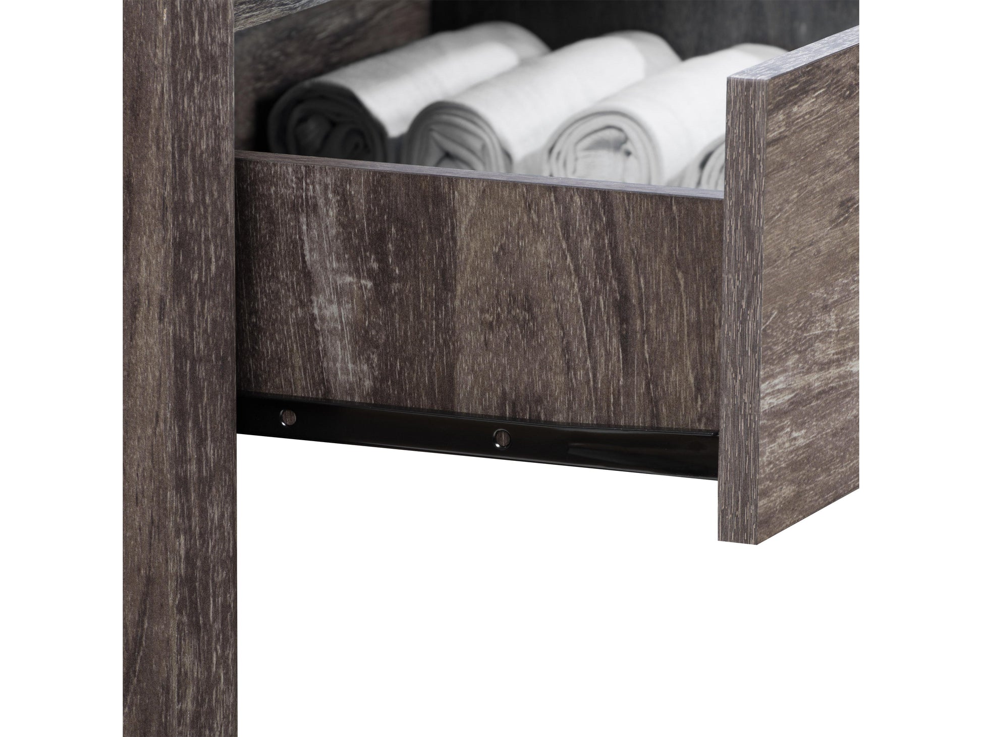 Mid-century modern nightstand with dark wood finish, featuring two spacious drawers with sleek metal handles, tapered legs, and a smooth surface ideal for bedroom storage and decor.