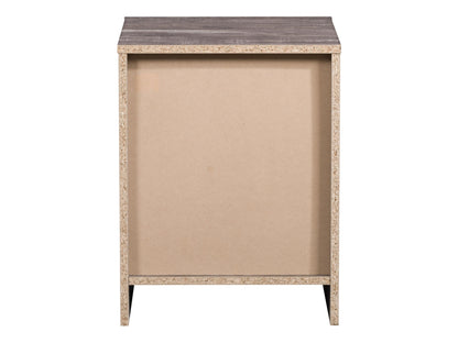 Mid-century modern night stand with two walnut veneer drawers, angled legs, and brass handles; sleek design, warm wood tones, and minimalist aesthetic perfect for contemporary bedrooms.