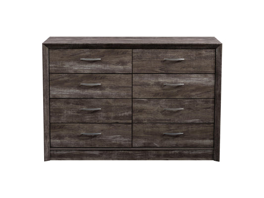 Modern 8-drawer dresser with sleek walnut finish, black metal handles, and minimalist design. Ideal for bedroom storage, featuring spacious drawers and sturdy construction, perfect for contemporary home decor.