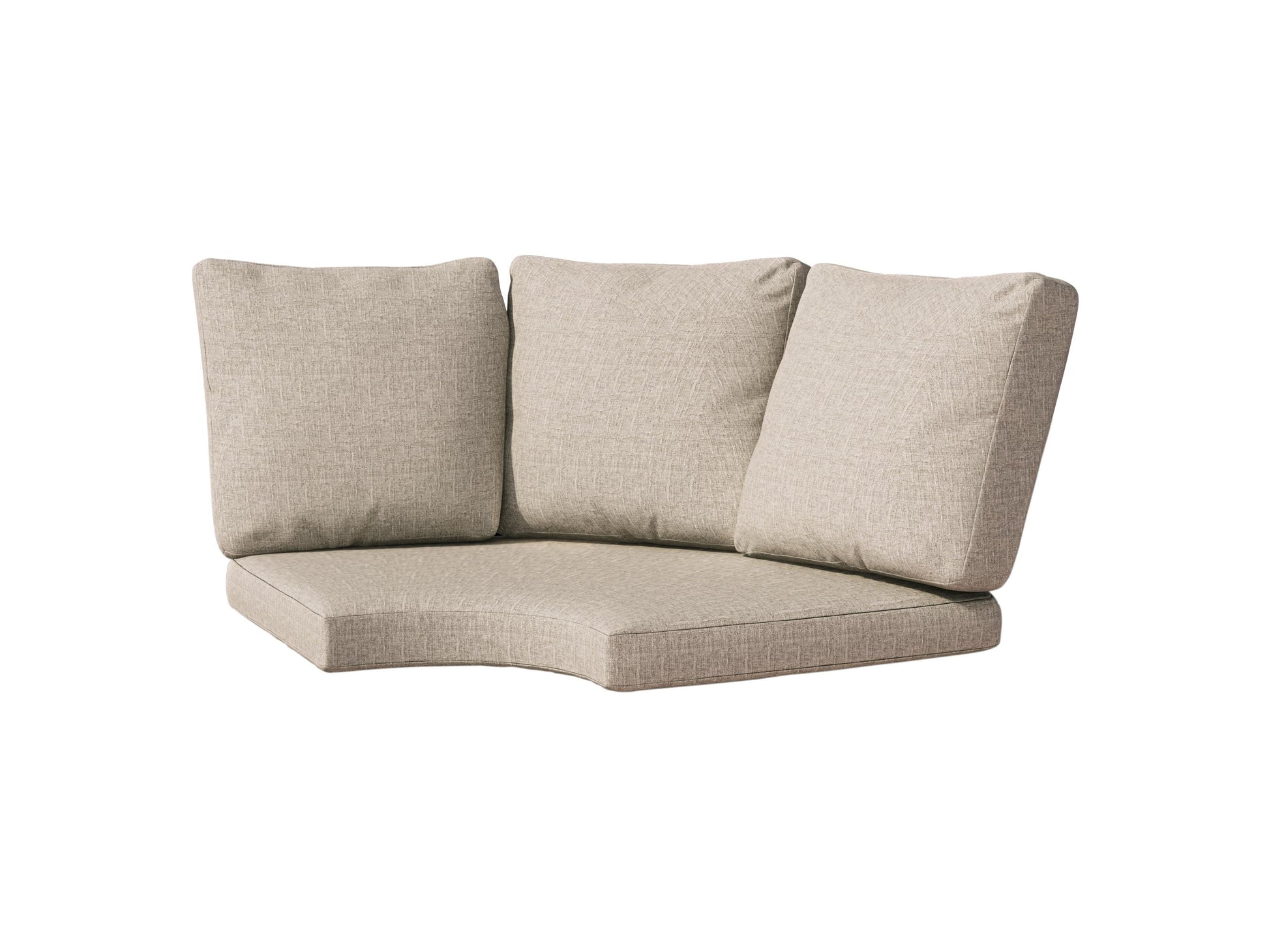 Replacement round corner sectional patio cushions in beige with tufted design, set of 4, featuring durable, weather-resistant fabric for outdoor furniture.
