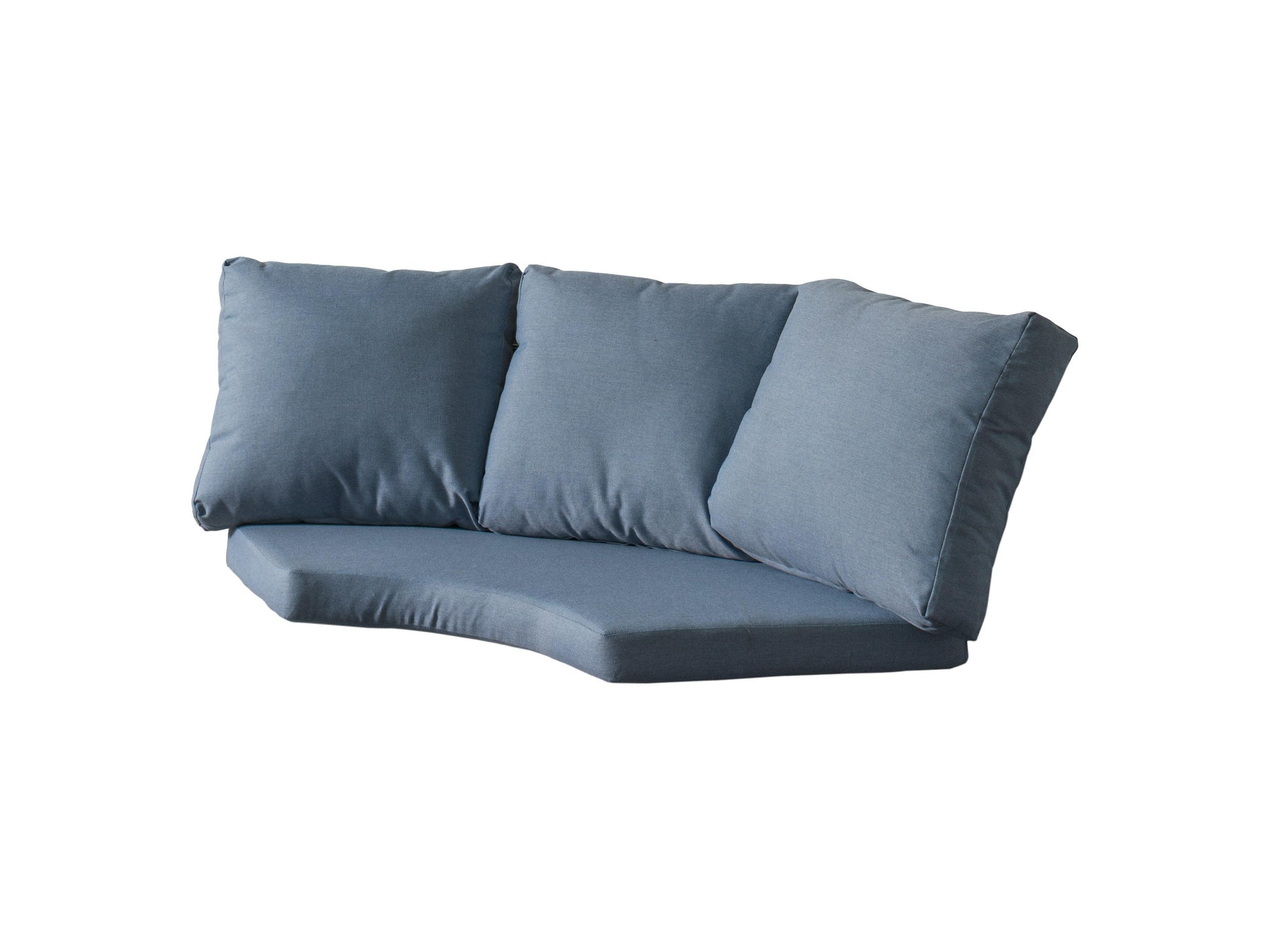 Replacement round corner sectional patio cushions 4-piece set in beige with white piping, featuring weather-resistant fabric and plush padding for outdoor furniture.