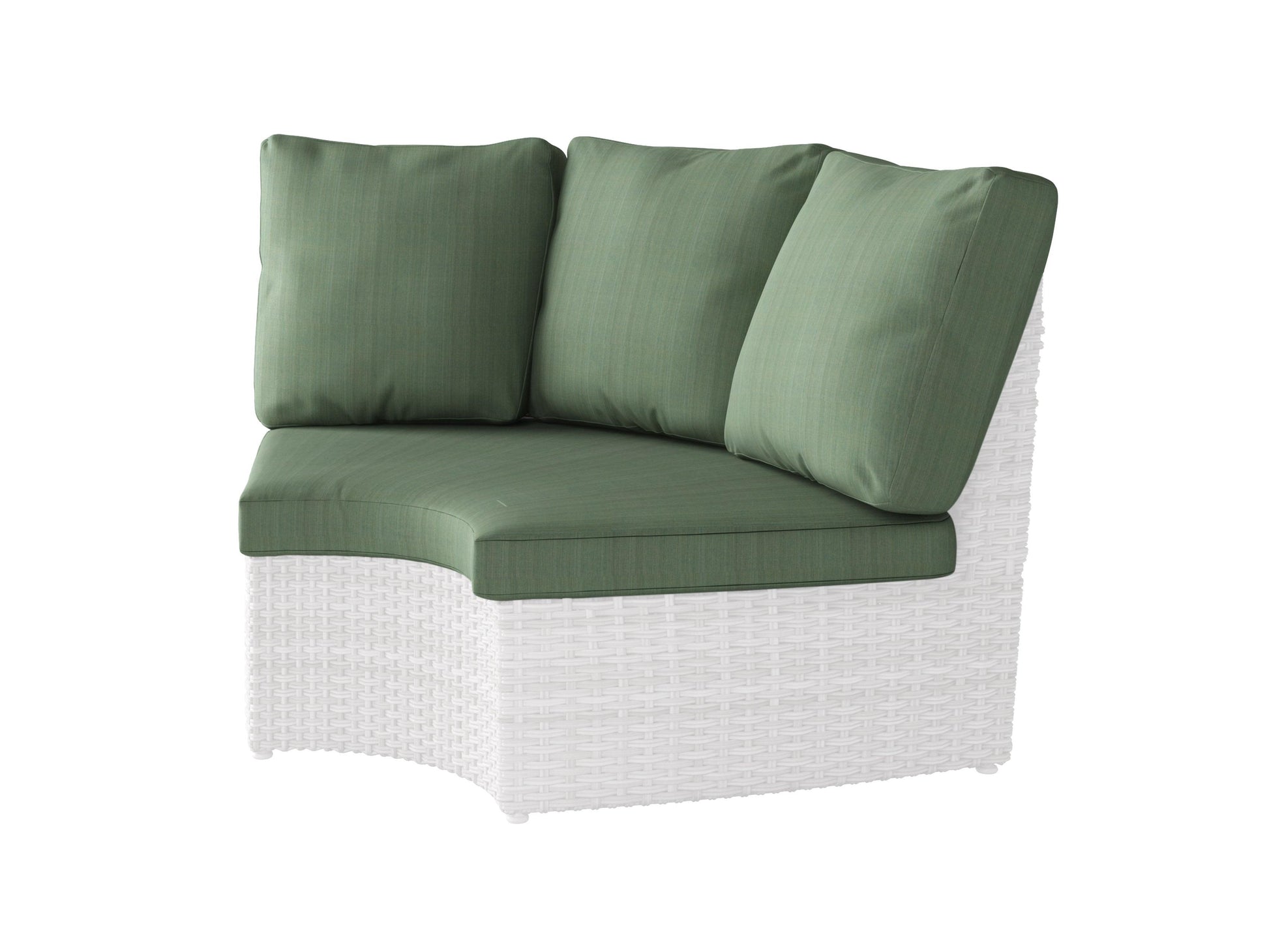 Replacement round corner sectional patio cushions, 4-piece set in beige with brown piping, featuring durable outdoor fabric and plush filling for enhanced comfort and style.