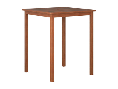 Brown outdoor bar height patio table with a sleek metal frame, weather-resistant wood slats, and a sturdy base. Ideal for alfresco dining and entertaining in gardens, patios, or balconies.