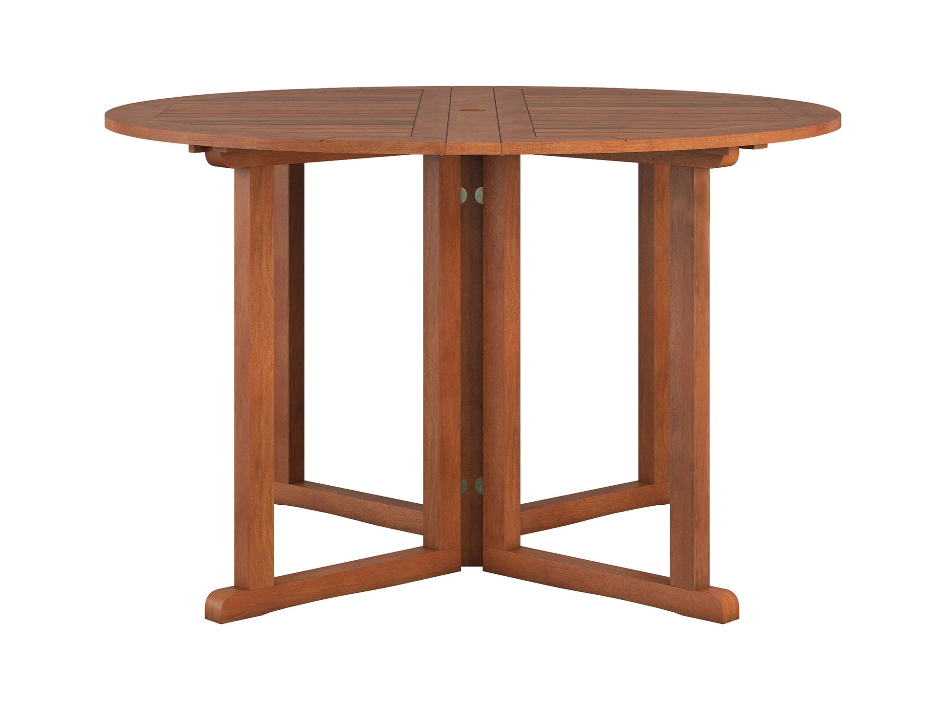 Brown wooden outdoor drop leaf patio table with foldable sides, sturdy legs, and a smooth finish, ideal for small spaces and versatile outdoor dining.