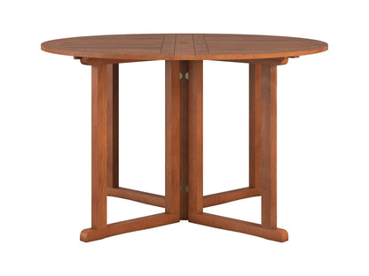 Brown wooden outdoor drop leaf patio table with foldable sides, sturdy legs, and a smooth finish, ideal for small spaces and versatile outdoor dining.