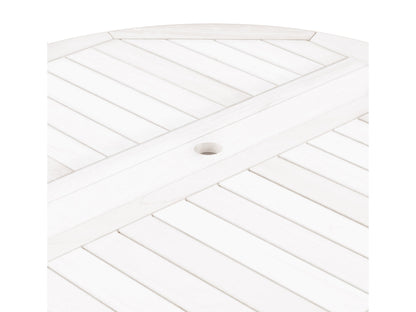 Washed white outdoor drop leaf patio table with foldable sides, crafted from durable wood, featuring a weather-resistant finish and a compact design perfect for small spaces or balconies.