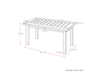 Brown hardwood outdoor coffee table with slatted top and sturdy legs, ideal for patio or garden use. Durable wood construction with natural grain texture, perfect for outdoor gatherings and relaxation.